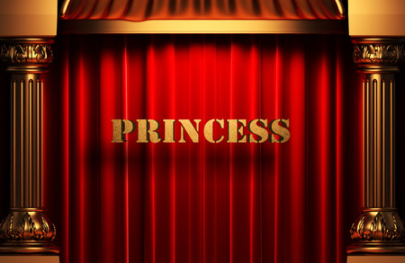 golden word on red velvet curtainの写真素材