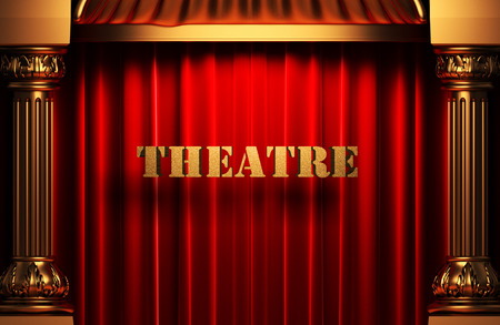 golden word on red velvet curtainの写真素材