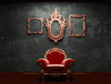 chair and frames on concrete backgroundのイラスト素材