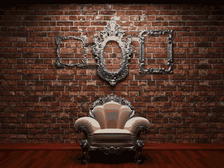 vector chair on brick backgroundのイラスト素材