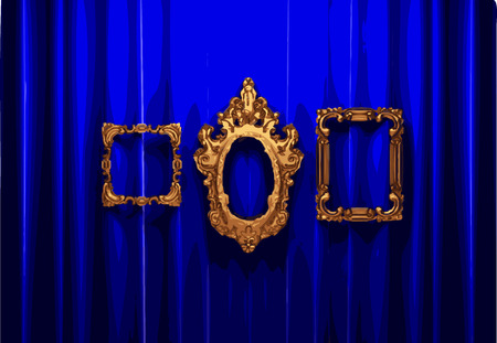 vector golden frame and blue curtain stageのイラスト素材