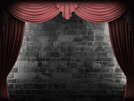 vector velvet curtain and stone wall backgroundのイラスト素材