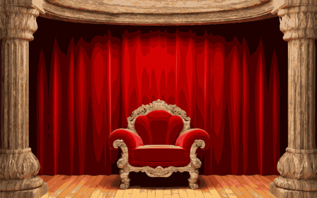 vector chair and red curtain stageのイラスト素材
