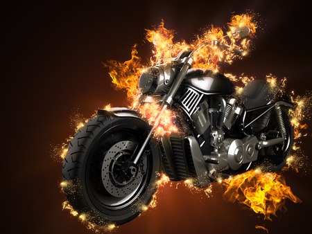 luxury chopper motorbike in fireの写真素材