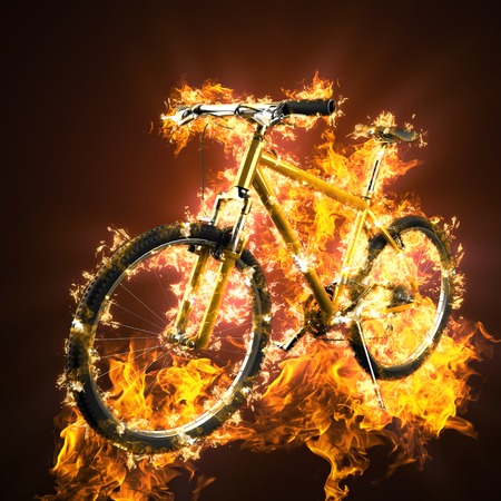 bike in fireの写真素材