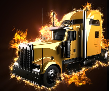 lorry truck in fireの写真素材