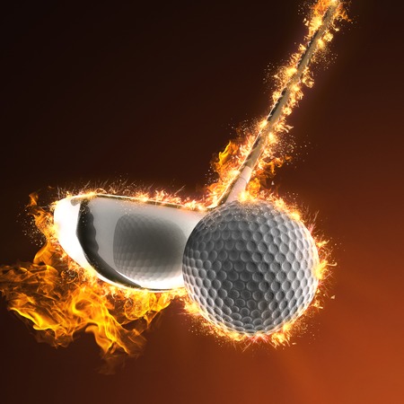 golf ball in fireの写真素材