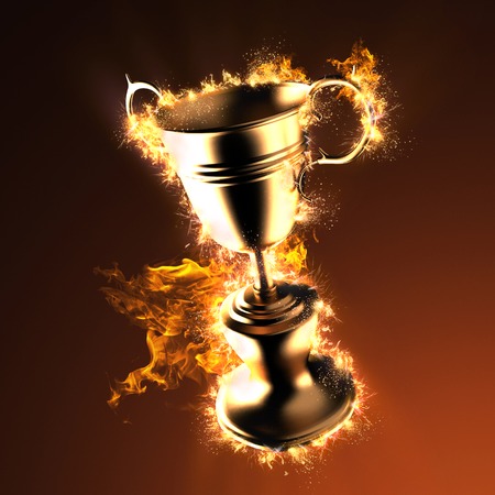 Champion trophy cup in fireの写真素材