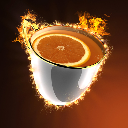cup of tea in fireの写真素材