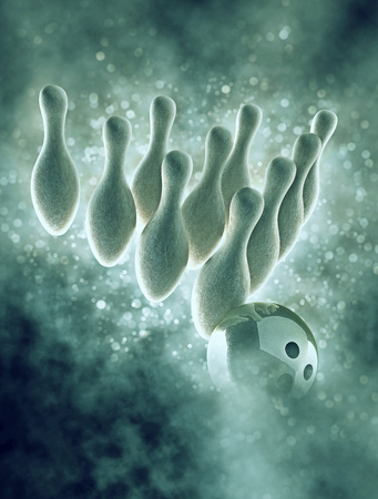 bowling in smoke with bokehの写真素材