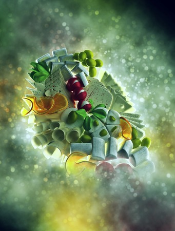 variety of cheeses in smoke with bokehの写真素材