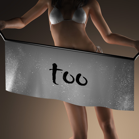 too word on banner and bikiny womanの写真素材