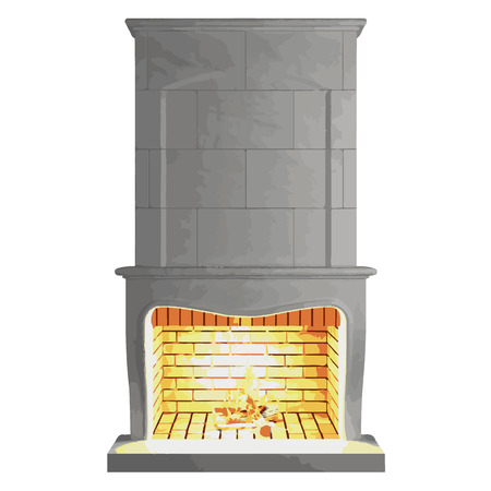 vector fireplace isolated on whiteのイラスト素材