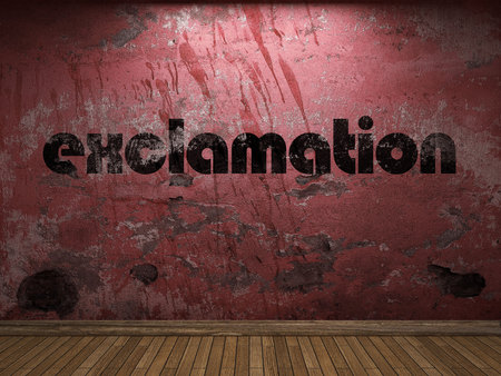 exclamation word on red wallの写真素材