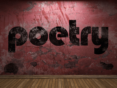 poetry word on red wallの写真素材