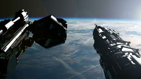 international space station orbiting Earth.