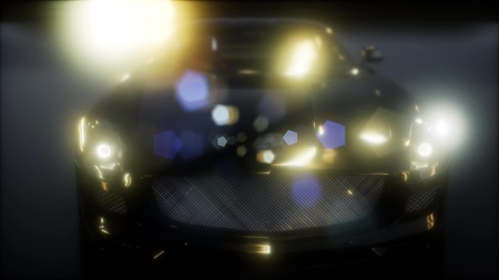 luxury sport car in dark studio with bright lights