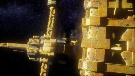 spaceship travelling through the Universe and Milky Way starsの写真素材