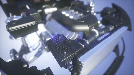 detailed car engine and other parts or the car