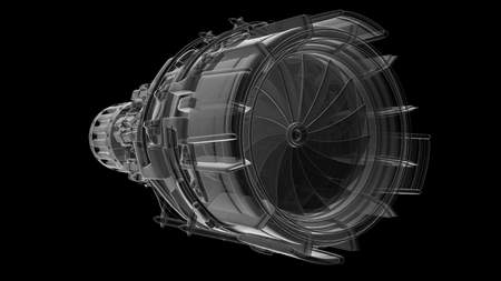 rotate jet engine turbine of plane, aircraft concept, aviation and aerospace industry