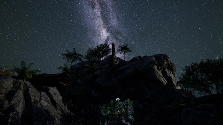 Astrophotography star trails over sandstone canyon wallsの写真素材
