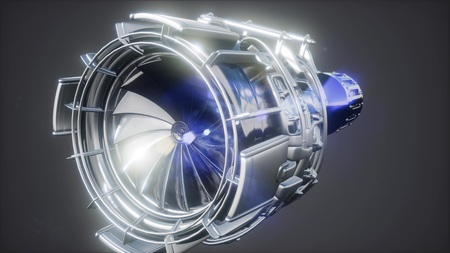 rotate jet engine turbine of plane, aircraft concept, aviation and aerospace industryの写真素材