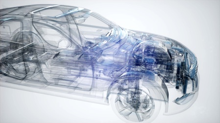 detailed car engine and other parts or the carの写真素材