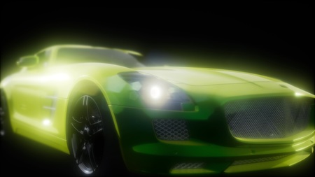 luxury sport car in dark studio with bright lightsの写真素材