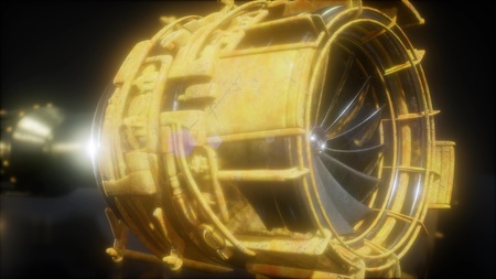 rotate jet engine turbine of plane, aircraft concept, aviation and aerospace industry