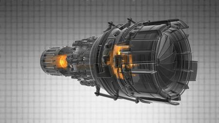 loop rotate jet engine turbine of plane, aircraft concept, aviation and aerospace industry