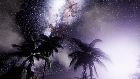 4K Astro of Milky Way Galaxy over Tropical Rainforest. Elements of this image furnished by NASAの写真素材