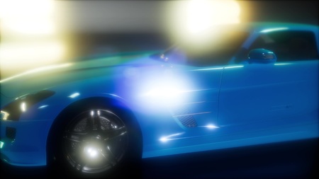 luxury sport car in dark studio with bright lights