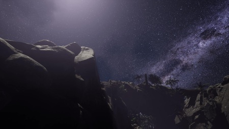 Astrophotography star trails over sandstone canyon walls