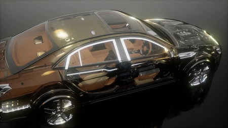 engine and other parts visible in carの写真素材
