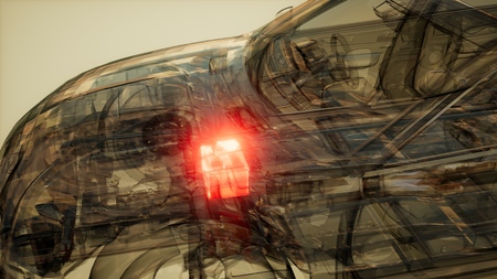 car battery visible in transparent carの写真素材