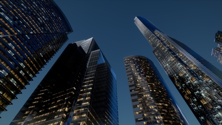 cty skyscrapers at night with dark sky