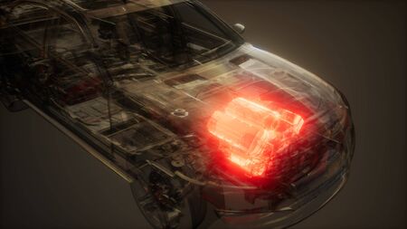 car engine visible in transparent car