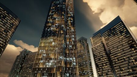 skyscrapers or modern buildings in the city with clouds and sunlight