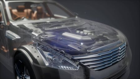 engine and other parts visible in car