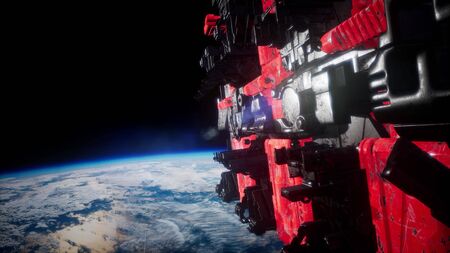 Spaceships in space 3D renderingの写真素材