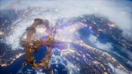 space ship over the earth seen from space.の写真素材