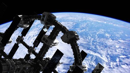 International Space Station in outer space over the planet Earth.の写真素材