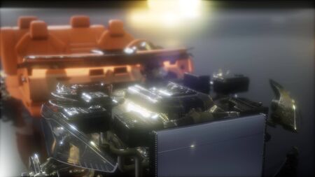 engine and other parts visible in carの写真素材