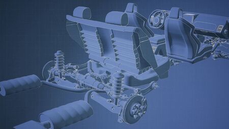 engine and other parts visible in car