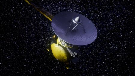 Satellite Cassini is approaching Saturn. Cassini Huygens is an unmanned spacecraft sent to the planet Saturn.の写真素材