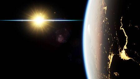 Space, Sun and planet Earth at Night