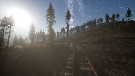 The milky way above the railway and forest