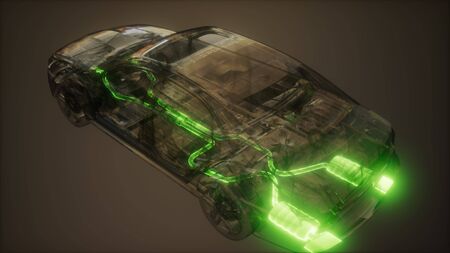 car exhaust system visible in transparent carの写真素材