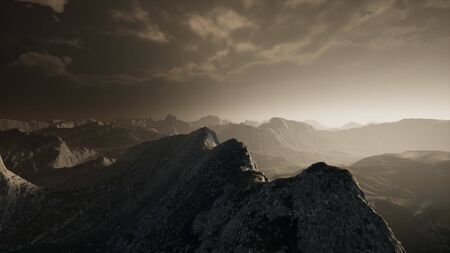 Dramatic sky over steps in a mountain.
