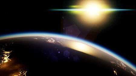 Space, Sun and planet Earth at Night